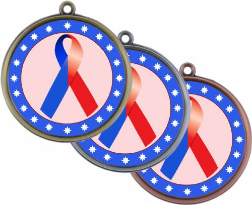 Red Blue Ribbon Awareness 2 1/4" Award Medal