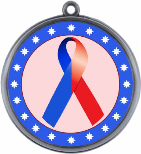 Red Blue Ribbon Awareness 2 1/4" Award Medal #3