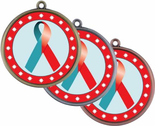 Red Teal Ribbon Awareness 2 1/4" Award Medal