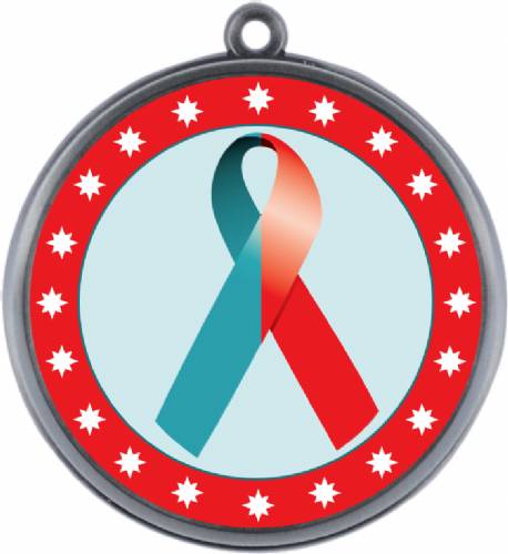 Red Teal Ribbon Awareness 2 1/4" Award Medal #3