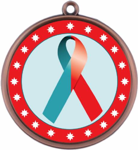 Red Teal Ribbon Awareness 2 1/4" Award Medal #4