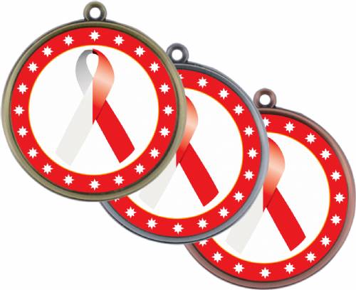 Red White Ribbon Awareness 2 1/4" Award Medal