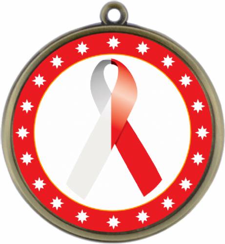 Red White Ribbon Awareness 2 1/4" Award Medal #2