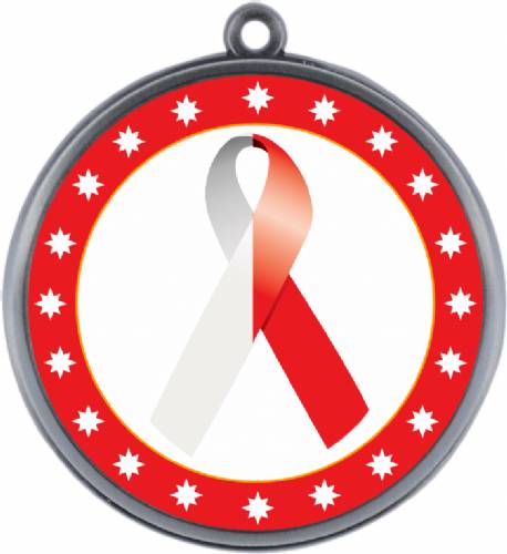 Red White Ribbon Awareness 2 1/4" Award Medal #3