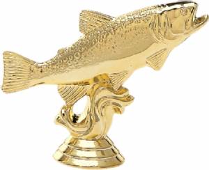 Midcentury Cast Metal Fishing Trophy Topper Vintage Pike Gold Color Dipped 4.5" 
