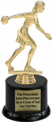 7" Duckpin Bowler Female Trophy Kit with Pedestal Base