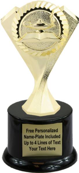 7" Gold Lamp of Knowledge Diamond Victory Trophy Kit with Pedestal Base