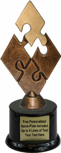 8" Bronze / Gold Teamwork Puzzle Resin Trophy Kit with Pedestal Base