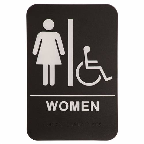 ADA 6" x 9" Women (w/ Wheelchair) Restroom Sign Black / White