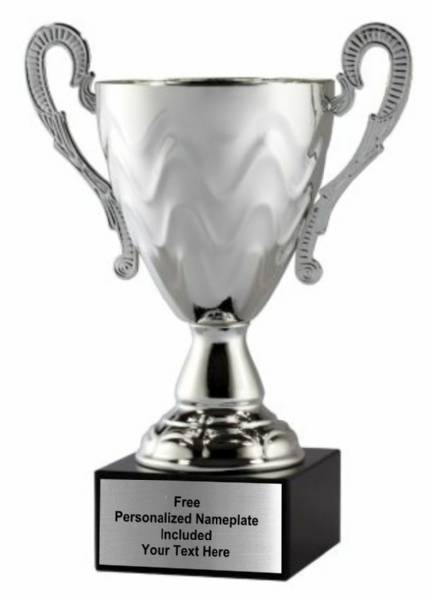 15 1/2" Silver Finish Metal Trophy Cup with Black Marble Base