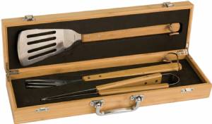 3 Piece Bamboo BBQ Set in Bamboo Case