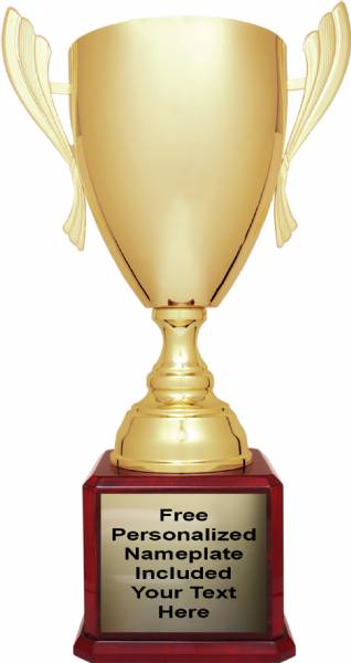 24 3/4" Gold Trophy Cup with Rosewood Finish High Gloss Wood Base