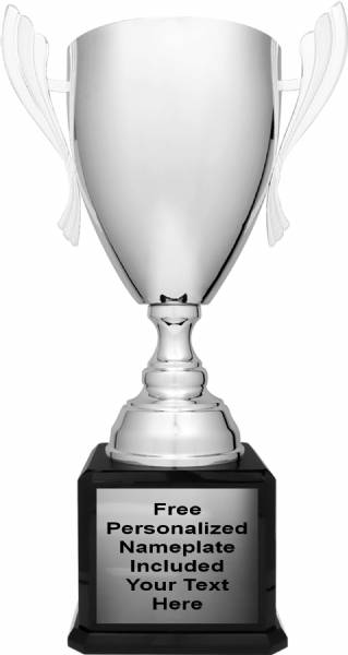 24 3/4" Silver Trophy Cup with Black High Gloss Wood Base