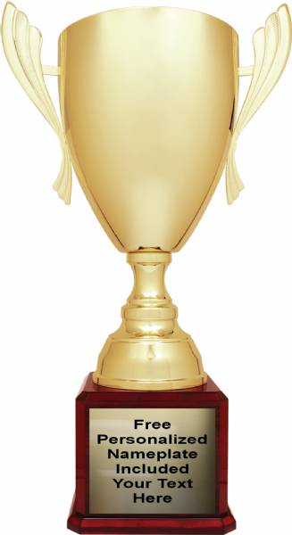 26 1/2" Gold Trophy Cup with Rosewood Finish High Gloss Wood Base