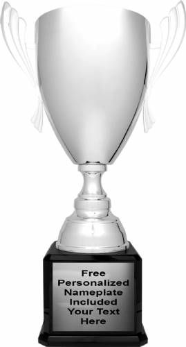 26 1/2" Silver Trophy Cup with Black High Gloss Wood Base