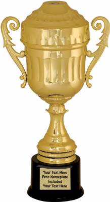 13 7/8" Gold Plastic Trophy Cup with Lid