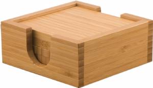 4 Piece Bamboo Coaster Set with Holder