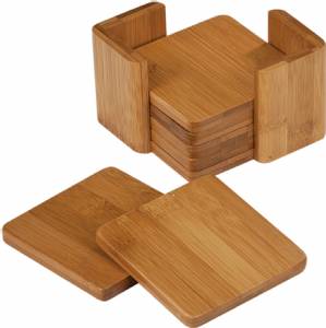 6 Piece Bamboo Coaster Set with Holder