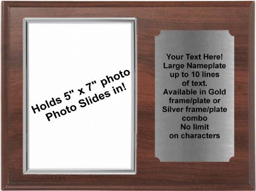 9" x 12" Cherry Finish Plaque with Silver 5" x 7" Photo Holder