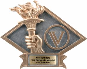 6" x 8 1/2" Victory Torch Diamond Trophy Plate Hand Painted