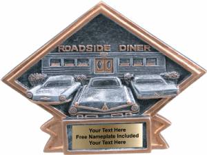 4 1/2" x 6" 50's Theme Diamond Trophy Plate Hand Painted