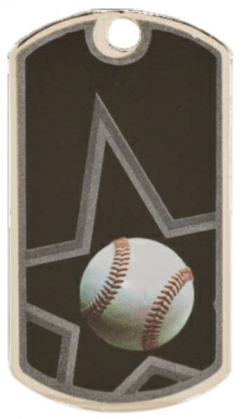 2" Black / Silver Baseball Laserable Star Dog Tag