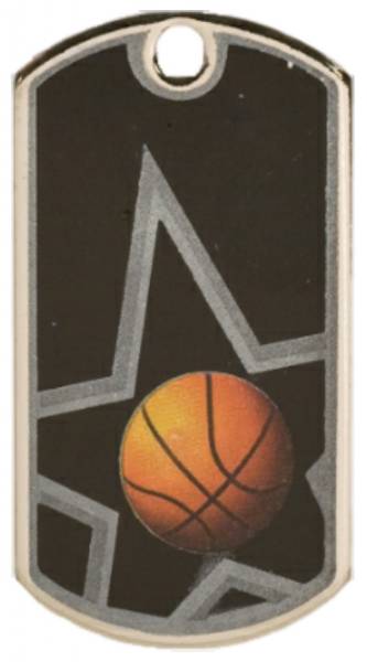 2" Black / Silver Basketball Laserable Star Dog Tag