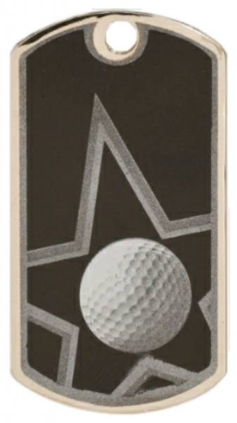 2" Black / Silver Golf Laserable Star Dog Tag