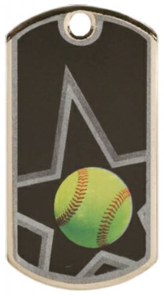 2" Black / Silver Softball Laserable Star Dog Tag