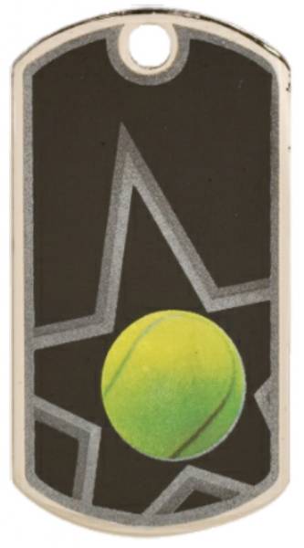 2" Black / Silver Tennis Laserable Star Dog Tag