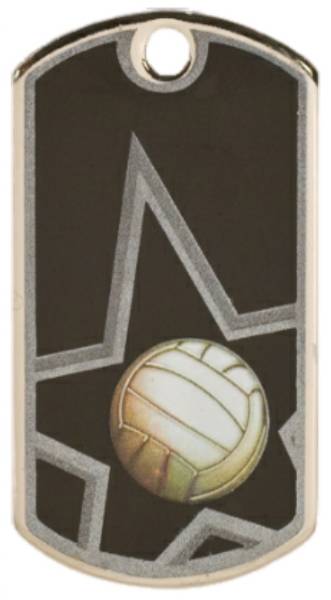2" Black / Silver Volleyball Laserable Star Dog Tag