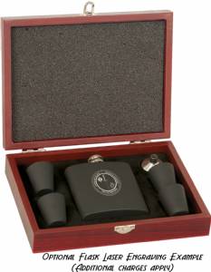 6 oz. Matte Black Stainless Steel Flask Set Rosewood Finish Box #5