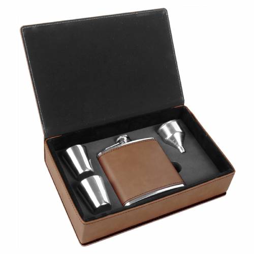 6 oz. Dark Brown Leatherette Flask Gift Set