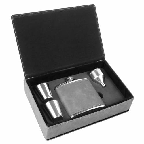 6 oz. Gray Leatherette Flask Gift Set