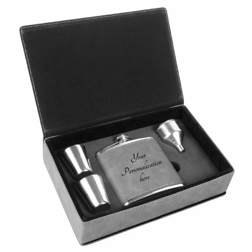 6 oz. Gray Leatherette Flask Gift Set #4