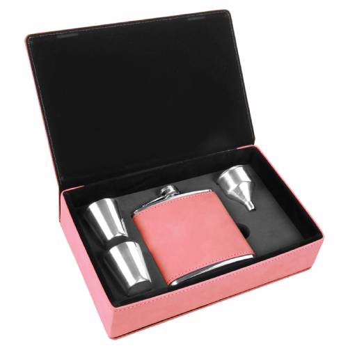6 oz. Pink Leatherette Flask Gift Set