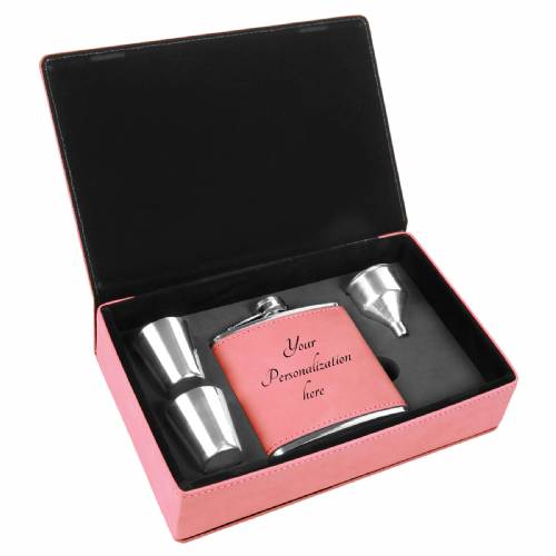 6 oz. Pink Leatherette Flask Gift Set #4