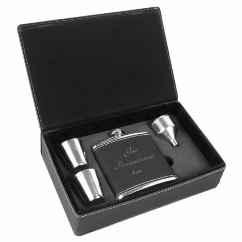 6 oz. Black & Silver Leatherette Flask Gift Set #4