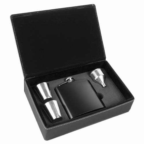 6 oz. Black & Stainless Steel Leatherette Flask Gift Set