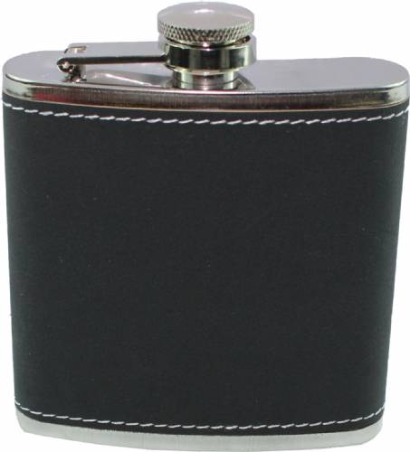 6 oz. Dark Gray Leather Covered Stainless Steel Flask