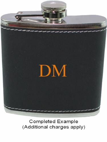 6 oz. Dark Gray Leather Covered Stainless Steel Flask #2