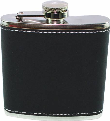 6 oz. Light Black Leather Covered Stainless Steel Flask