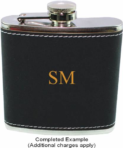 6 oz. Light Black Leather Covered Stainless Steel Flask #2