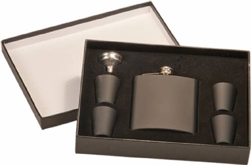 6 oz. Matte Black Flask Set in Black Presentation Box