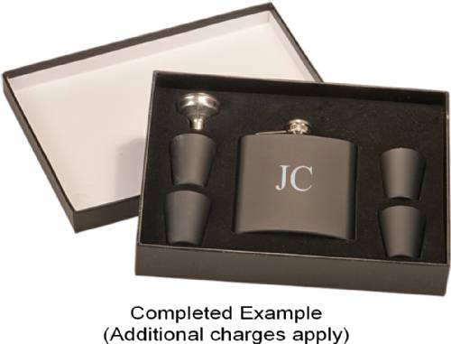 6 oz. Matte Black Flask Set in Black Presentation Box #2