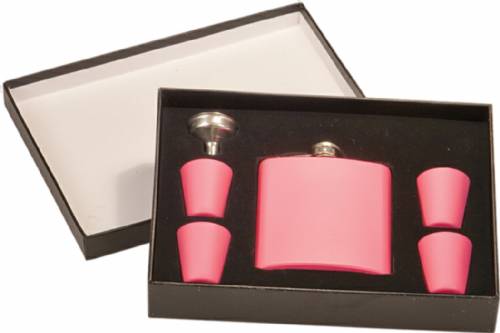 6 oz. Matte Pink Flask Set in Black Presentation Box