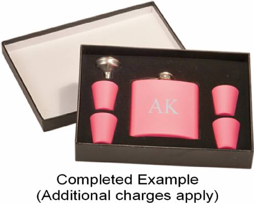 6 oz. Matte Pink Flask Set in Black Presentation Box #2