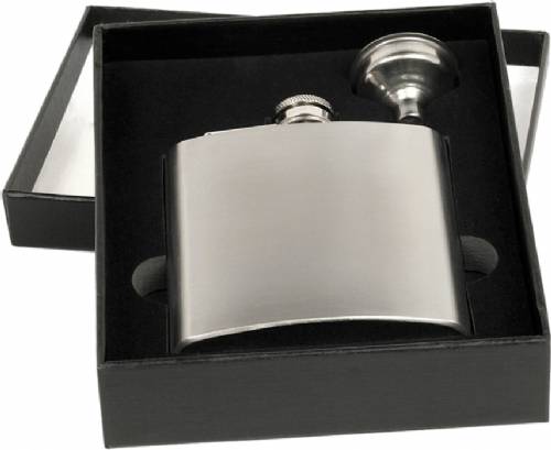 6 oz. Stainless Steel Flask Set in Black Presentation Box