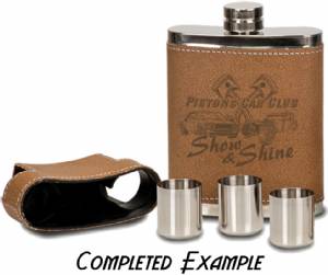 7 oz. Engraveable Leather Wrapped Flask with Shot Glasses