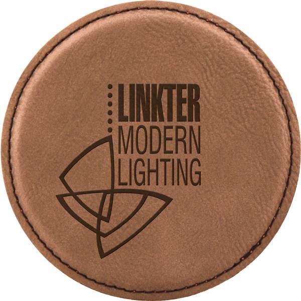 4" Dark Brown Round Leatherette Coaster #3